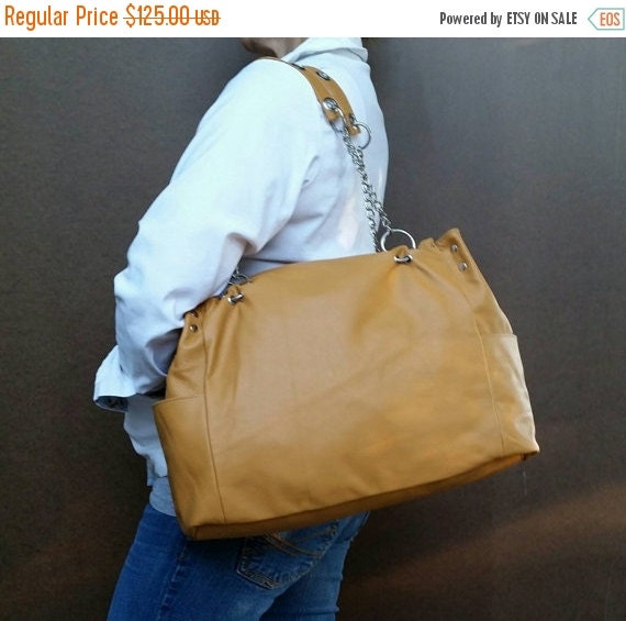 Mother day sale Mustard tote bag everyday leather by Fgalaze