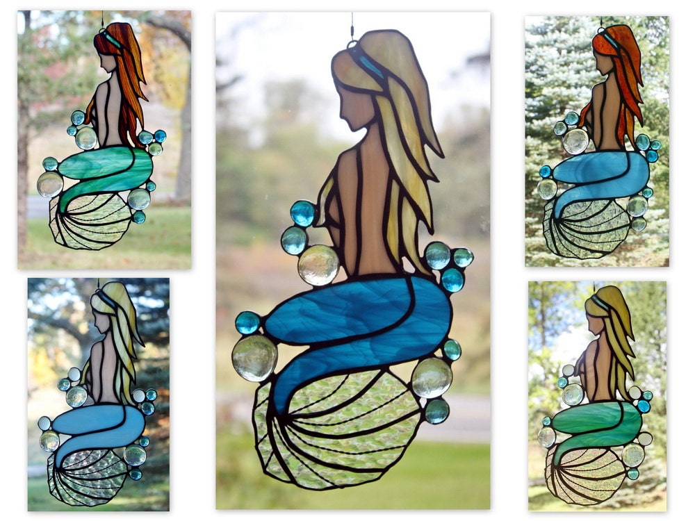 Stained Glass Mermaid Panel Beach Decor Glass Art By Berlinglass 7747