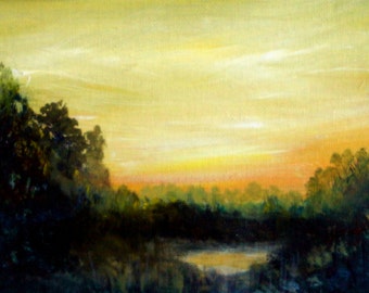 Wetlands Sunrise 5 x 7" Framed Original Oil Painting Eastern Shore