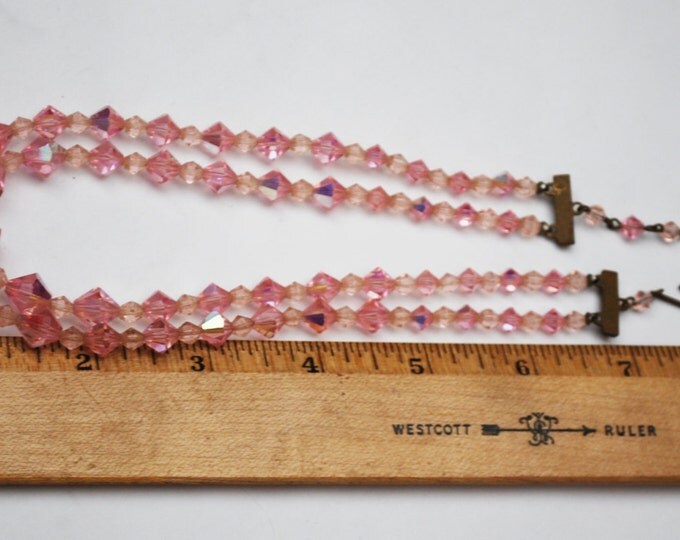 Pink Crystal Necklace - Graduated double strand - cut crystal glass beads