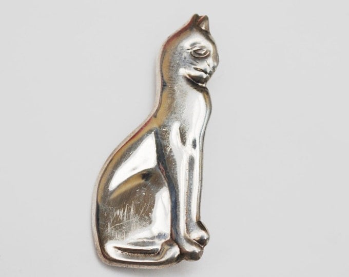 Sterling Cat brooch pendant - Silver feline figurine pin