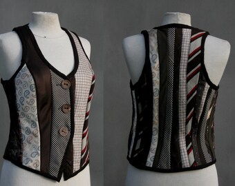 Sale, Brown vest, necktie gilet, size L, eco friendly, upcycled neckties, Solmode, ties