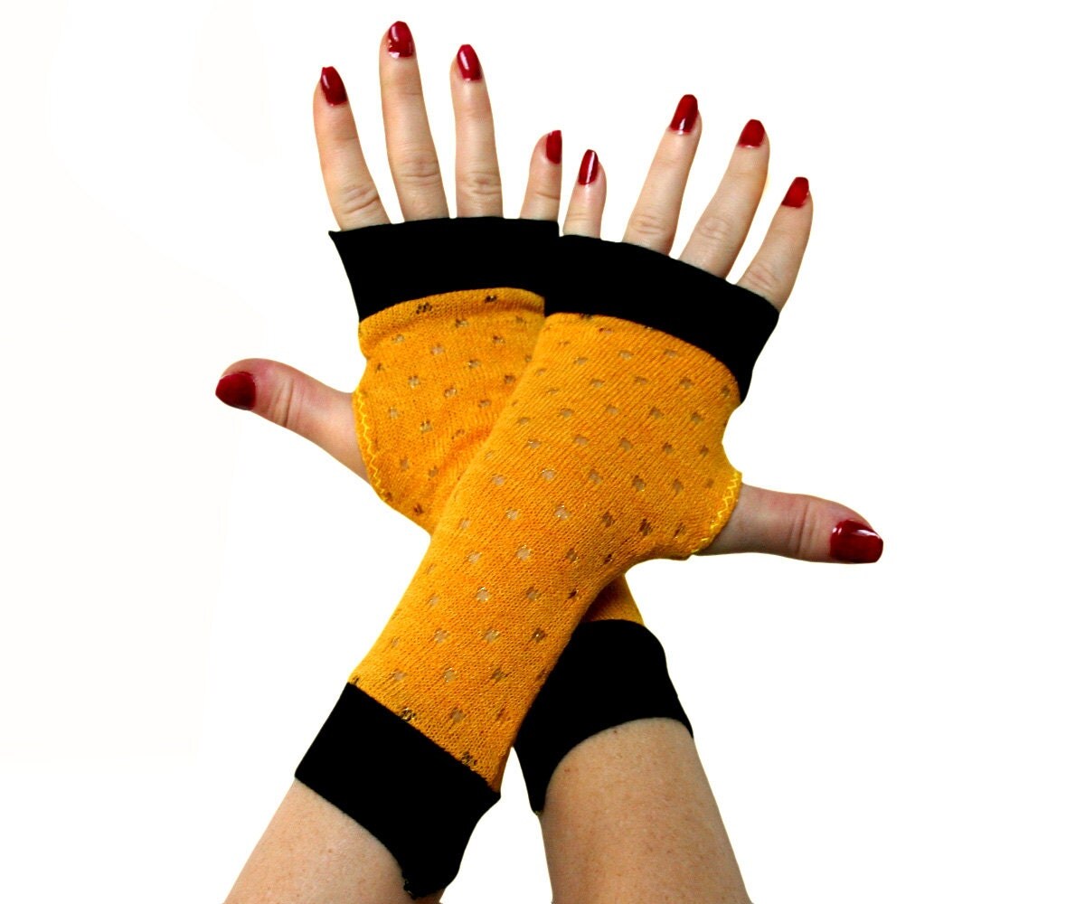 Sale Yellow Warm Arm Warmers with black edges Fingerless