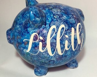 Personalized Piggy Bank - Hand Painted Pig - Custom Baby Shower Gift - Money Box for Babies - Large Coin Bank - Baby One of a Kind Present