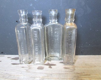 Glass Extract Bottles Vintage Foss's Liquid Fruit Flavoring Apothecary Style Drugstore Bottles