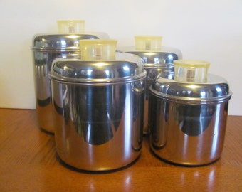 Set of 4 Stainless Steel Canisters Revere Ware Lucite Handle