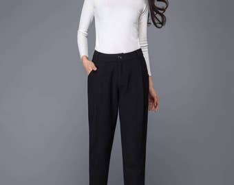 Black pants, warm pants, womens pants, wool pants, formal pants, work pants, office pants, long pants, winter pants, custom pants C1017