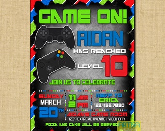 Gaming Invitation, video game invitation, video game birthday, video games invitation DIY, video games party, gaming party invitation DIY