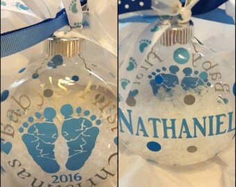 Baby's First Christmas; Ornament, glass ornament, Baby's Christmas Ornament, 1st Big Brother Ornament, Baby Feet, Personalized, Big Sister