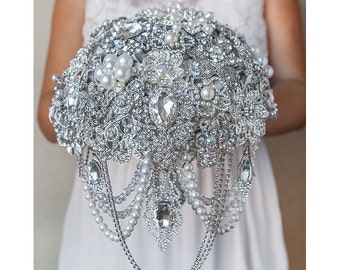 Bridal Bouquet, Brooch Bouquet Wedding Bouquet Broach Bouquet Cascading Bouquet Crystal Bouquet Pearls Bouquet Silver Bouquet Gatsby Bouquet