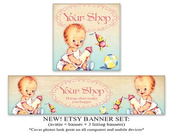 ETSY COVER Etsy shop banner & avatar New Look banner Vintage Etsy shop set Digital Download