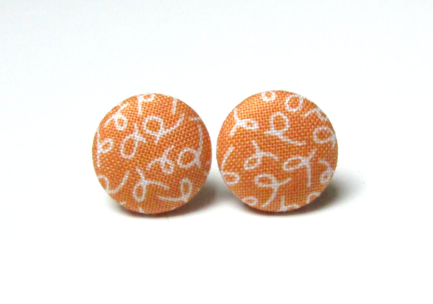 Tiny orange earrings fabric button earrings by LittleMissXenia