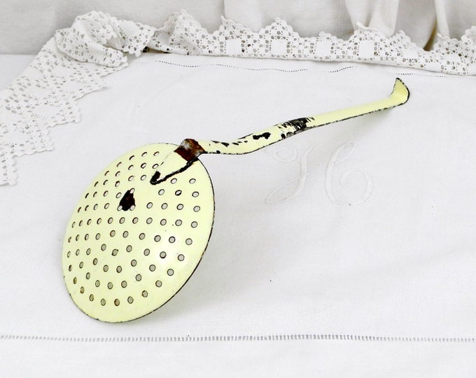 Antique French Chippy Yellow Enamel Strainer / French Country Decor / Vintage / Kitchenalia / Kitchenware / Ladle / Shabby Chic / Home / Antique French Chippy Yellow Enamel Strainer / French Country Decor / Vintage / Kitchenalia / Kitchenware / Ladle / Shabby Chic / Home /