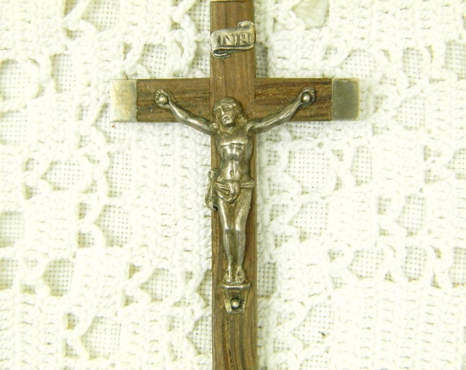 Antique French Walnut and Silver Crucifix / Religious Jewelry / Christian Cross / Jesus / Christ / Catholic / Church / Jewellery / Church