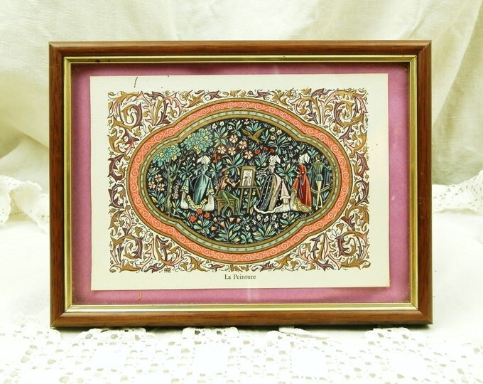 Vintage Framed Colored Illuminated Miniature Etching "la Peinture" Painting by Lucy Boucher / Vintage French Print / France / Picture Castle