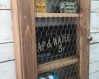 Bathroom Medicine Cabinet, Country Chic Cabinet, Shabby Chic Storage, Hanging wall Cabinet, Chicken Wire Cabinet, Primitive Cabinet