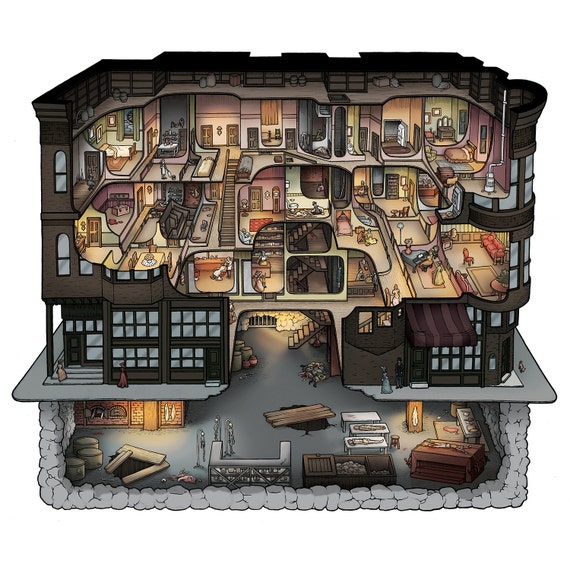 H.H.+Holmes+Murder+Castle+Blueprints Holmes Murder Castle Cutaway Illustration 12x12 and Limited ...