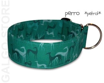 greyhound collar *perro petrol"; martingale, buckle or tag collar; wide 1.2" to 2", size XS- XL, sighthound collar