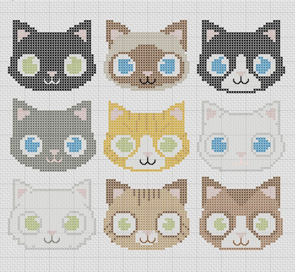 Little Cats Cross Stitch Pattern 9 in 1 Kittens Easy PDF