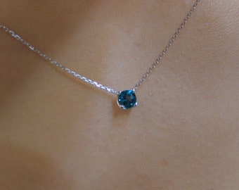 Blue Topaz Pendant 14k White Gold/ White Gold 14k Genuine London Blue Topaz 0.25ct Necklace/ Minimalist London Blue Topaz Necklace/ delicate