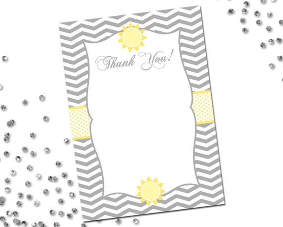 Thank You Note - You Are My Sunshine Baby Shower - Grey and Yellow - Chevron Stripes - Printable Il_570xn