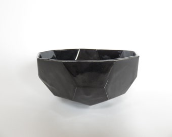 Black geometric bowl, Ceramic salad bowl, Ceramics and Pottery, geometric minimalist