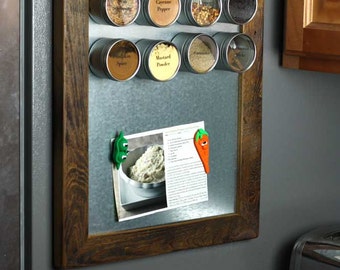 Magnetic Board, Rustic Magnetic Spice Rack, Small Framed Magnetic Board