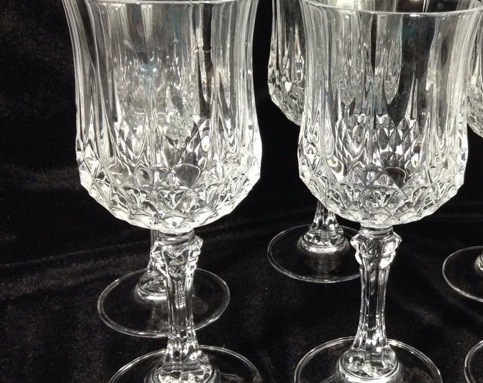 Crystal Stemware Glasses Set of 4 by Crystal d'Arques Longchamp Vintage Lead Crystal Goblets 6.5 inches Tall