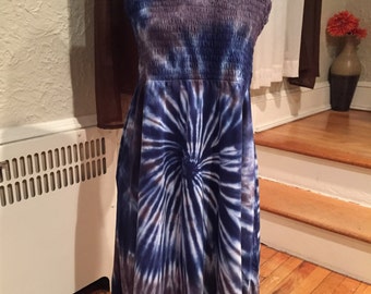 Tye dye dress, Women's smocked sundress, tie dyed womens smocked sundress, heart sundress, hand dyed womens sundress