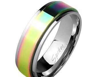 Personalized Stainless Steel Rainbow Spinner Ring