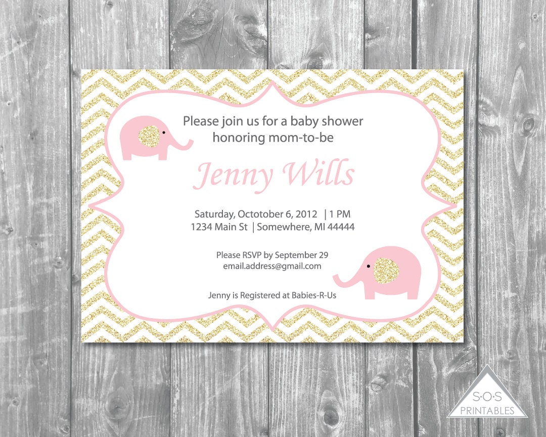 Pink And Gold Elephant Baby Shower Invitations 8