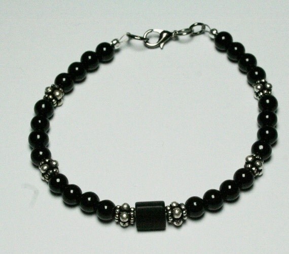 Men's Black Jade Bracelet Men's Beaded Bracelet by JewelryByLadyM