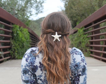 White Knobby Starfish Pinch Clip or Barrette, Mermaid costume, beach wedding hair accessories