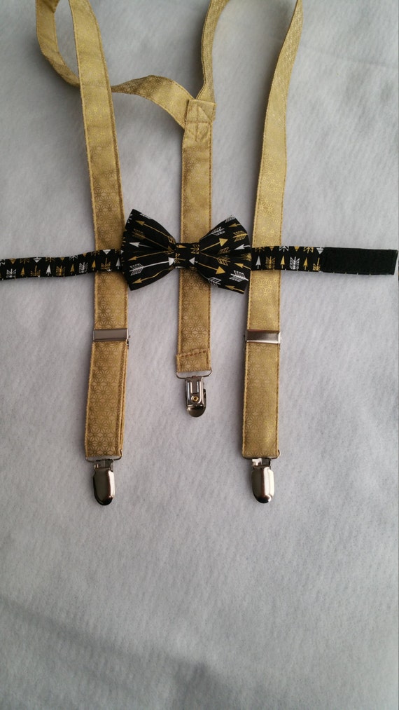 gold suspenders with one or 3 bow ties black by Childrensdelamode