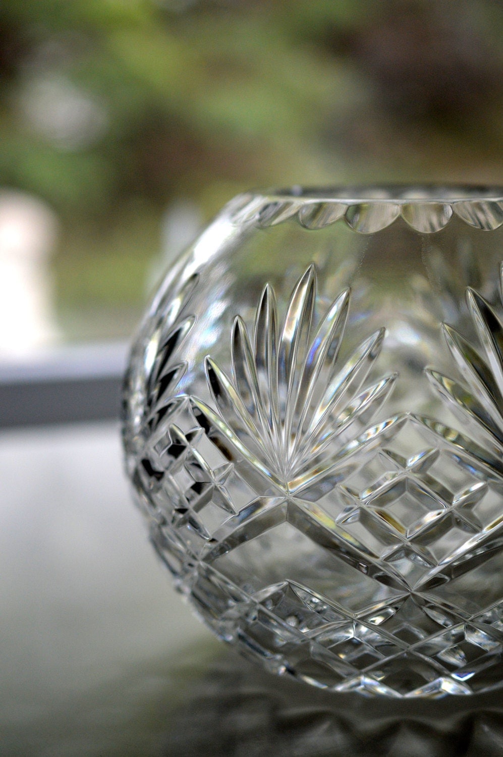 Lead Crystal Rose Bowl Pineapple Pattern