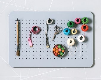 Metal pegboard organizer – Bulletin board - Craft storage - Magnetic board