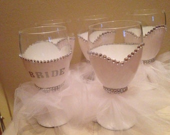 Items similar to Hand Painted Bridal Party Wedding Wine Glasses Wine ...