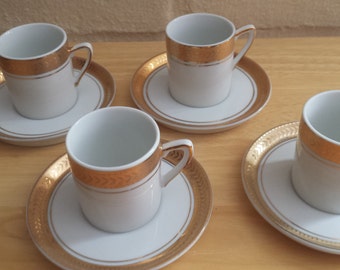 Lefton Gold Trimmed Demitasse Cups and Saucers - Set of 4