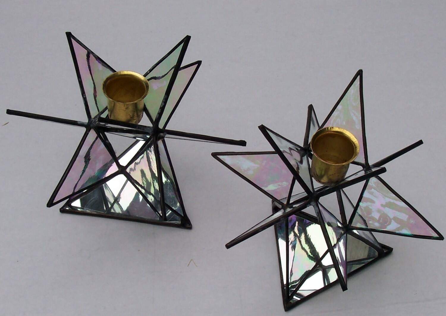 Stained Glass Moravian Star Candleholders Table Ornament