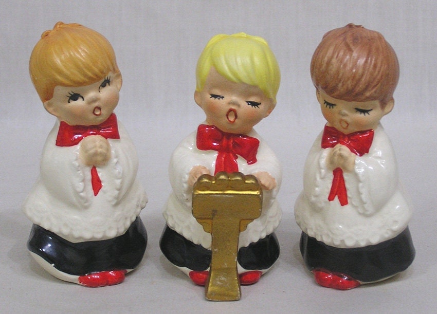 Vintage Christmas Holiday Set Of Three Lefton Choir Boys Altar