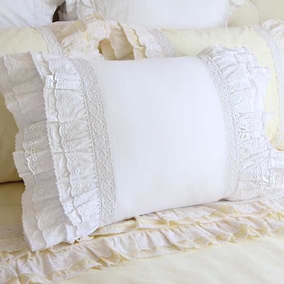 White Ruffle Pillow Eyelet Lace Pillow Sham Pillow by ...