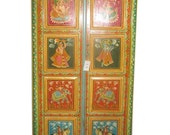 Antique Ganesha Armoire Indian Hand Painted Indian Cabinet