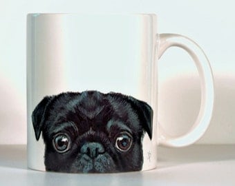 Pug Mug, Black Pug, Add Text of Your Choice, Pug Gift