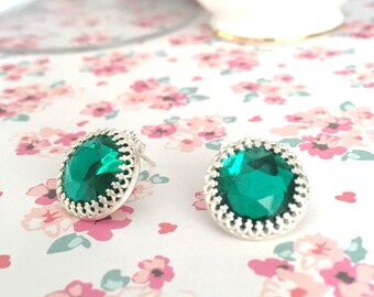 Green Stud Earring | Emerald Green Earrings | Green Glass Earrings | Large Green Studs | May Birthstone Earring | Oversized Stud Earring