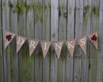 Burlap Banner DRINKS Burlap Banner Decor Photo Prop Burlap Garland Rustic Engagment Bunting Custom Banner