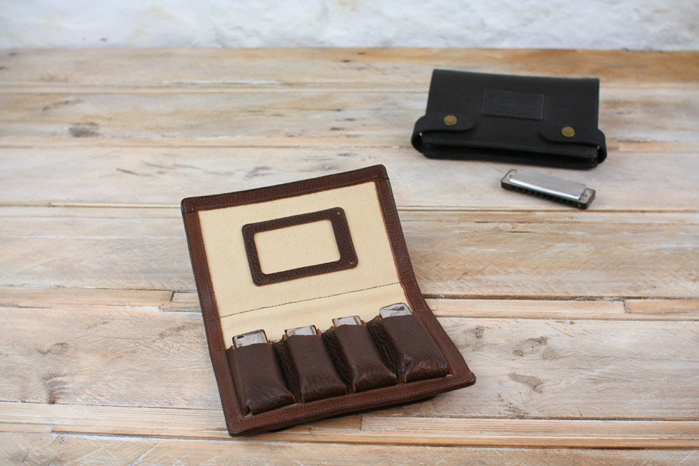 FourPack Leather Harmonica Case leather blues harp holder
