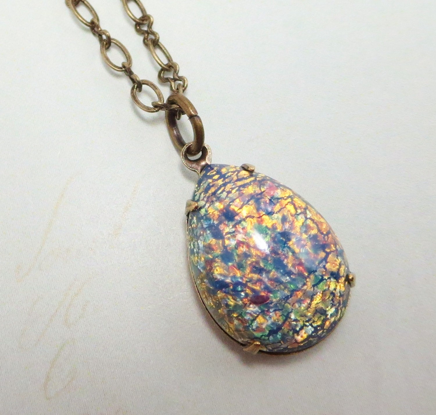 Blue Fire Opal Necklace Pendant Light Sapphire Blue