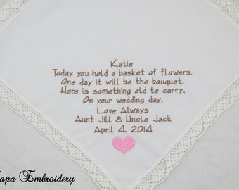 Embroidered Flower Girl Handkerchiefs Hankerchiefs wedding hankies gift poem personalized hankies poem