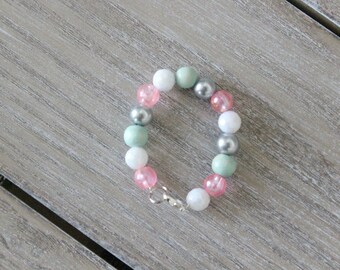 Baby Bracelet, Girls Bracelet, Small Beaded bracelet, bracelet, baby Jewelry, Toddler Jewelry, pink light blue white and gray bracelet