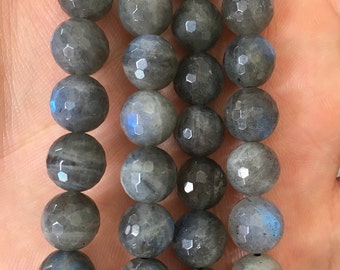 A 6mm 8mm 10mm natural gray labradorite beads, round faceted beads, labradorite gemstone for jewelry making, loose semi precious stone bead